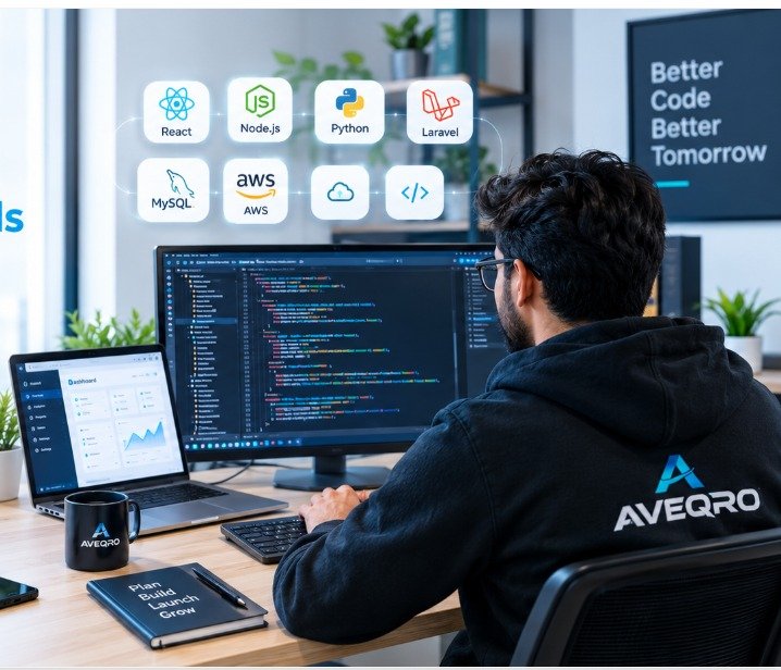Application development company team reviewing a dashboard
